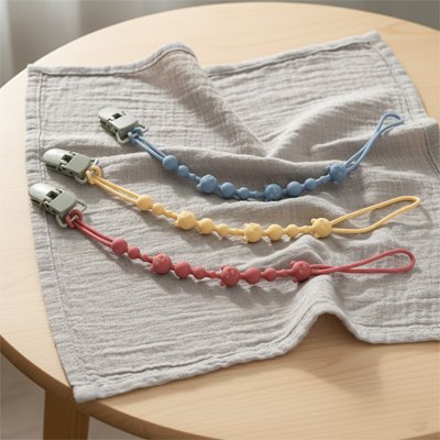  Attache tetine en silicone, bleue, rose et jaune OoneyClip™ 