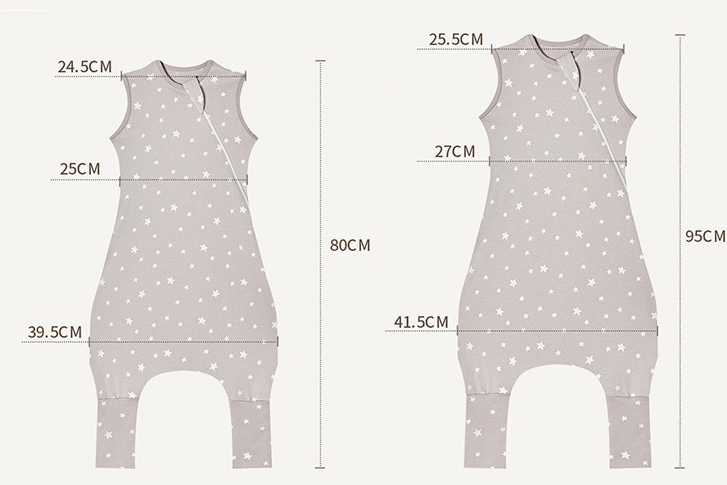 Dimensions de la gigoteuse beige parsemée d’étoiles : 80 ou 95 cm de longueur.