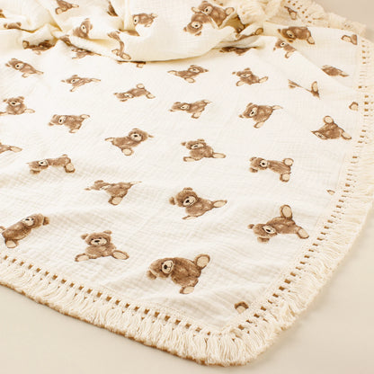 New Cute Printted Baby Wrap Blanket Organic Cotton Tassel Blanket For Trip Children Soft Bath Towel Kids Sleep Cover Blanket