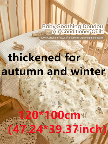 Double-Sided Baby Crib Blanket Quilted Thick Breathable All-Season Nursery Blanket for Boys Girls Reversible Thick Baby Blanket