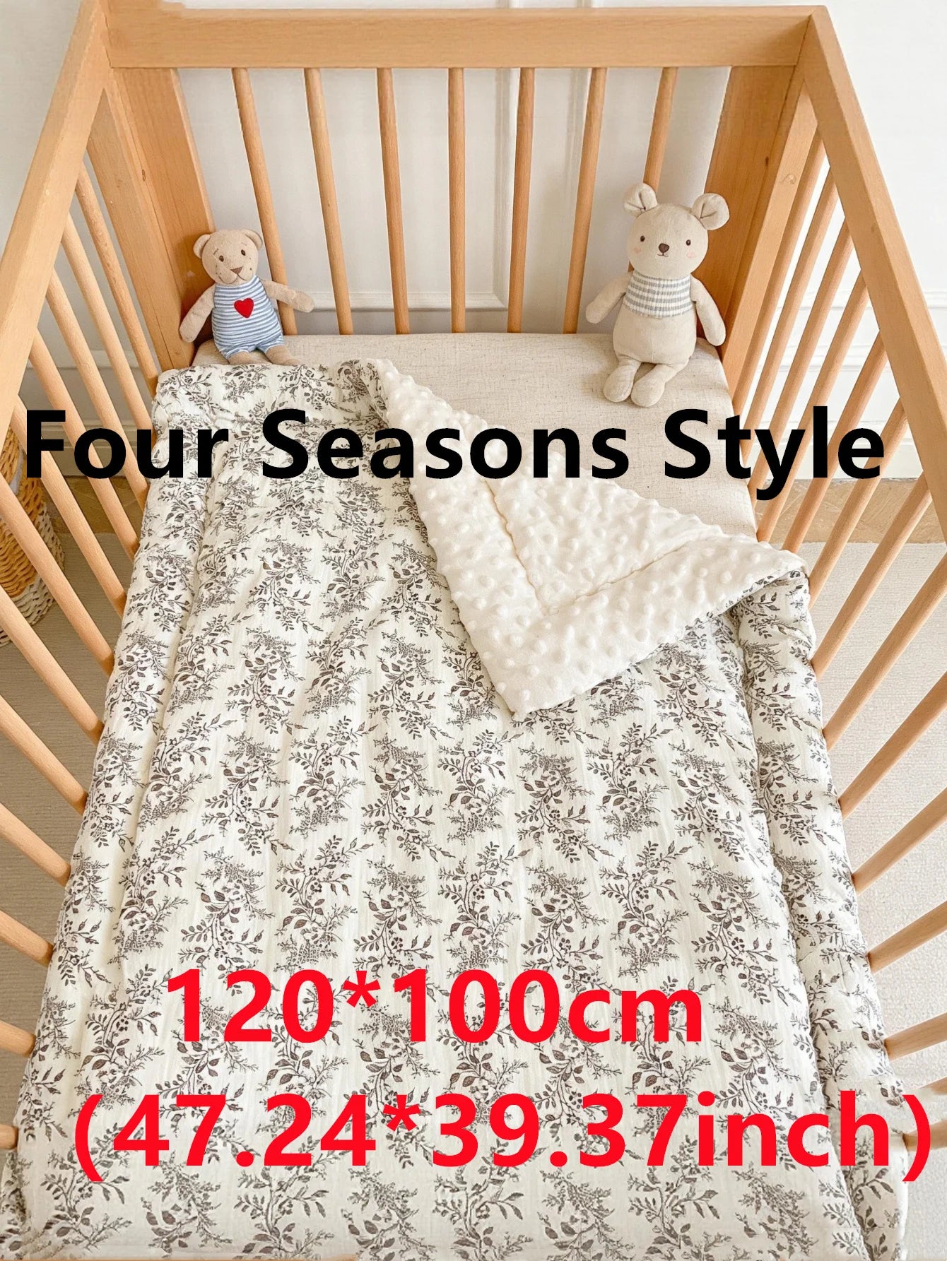 Double-Sided Baby Crib Blanket Quilted Thick Breathable All-Season Nursery Blanket for Boys Girls Reversible Thick Baby Blanket