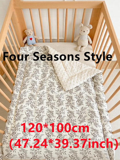 Double-Sided Baby Crib Blanket Quilted Thick Breathable All-Season Nursery Blanket for Boys Girls Reversible Thick Baby Blanket