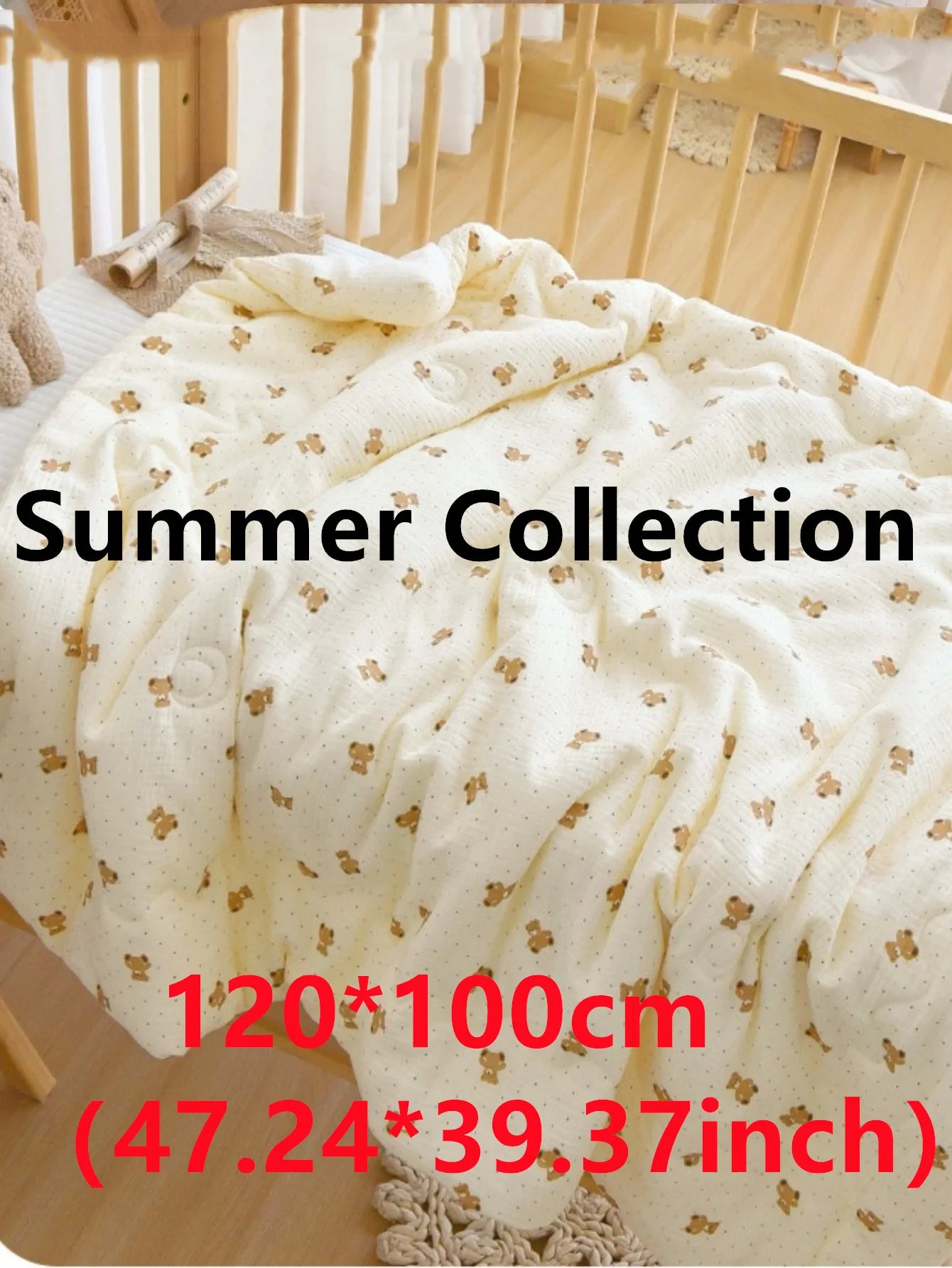 Double-Sided Baby Crib Blanket Quilted Thick Breathable All-Season Nursery Blanket for Boys Girls Reversible Thick Baby Blanket