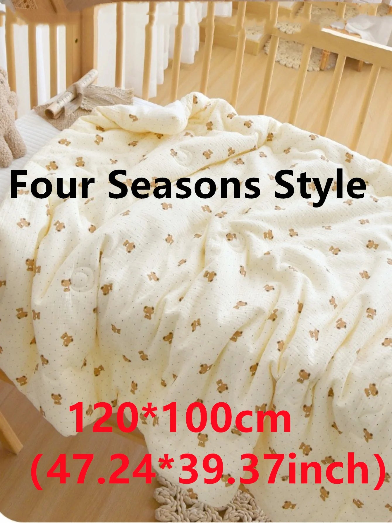 Double-Sided Baby Crib Blanket Quilted Thick Breathable All-Season Nursery Blanket for Boys Girls Reversible Thick Baby Blanket
