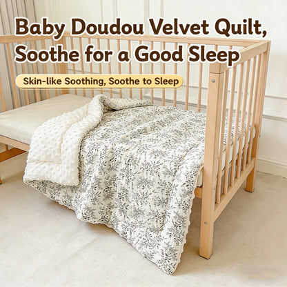 Double-Sided Baby Crib Blanket Quilted Thick Breathable All-Season Nursery Blanket for Boys Girls Reversible Thick Baby Blanket