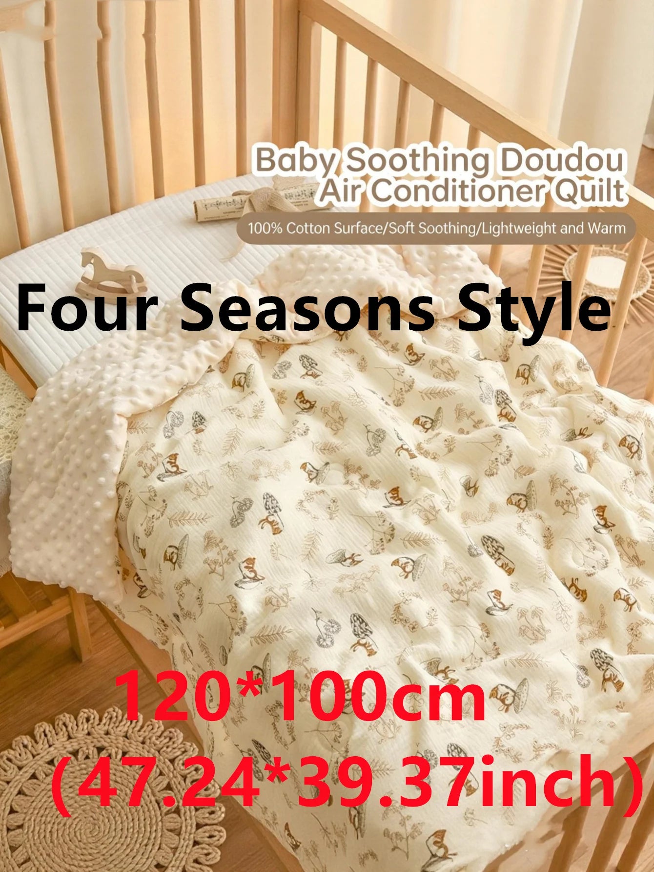 Double-Sided Baby Crib Blanket Quilted Thick Breathable All-Season Nursery Blanket for Boys Girls Reversible Thick Baby Blanket