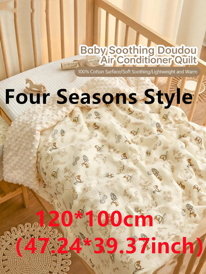 Double-Sided Baby Crib Blanket Quilted Thick Breathable All-Season Nursery Blanket for Boys Girls Reversible Thick Baby Blanket