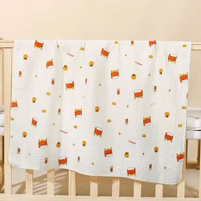 Cotton Muslin Cute Cartoon Printing Baby Swaddle Blanket Soft Breathable Newborn Baby Receiving Blanket For Infant Boys Girls