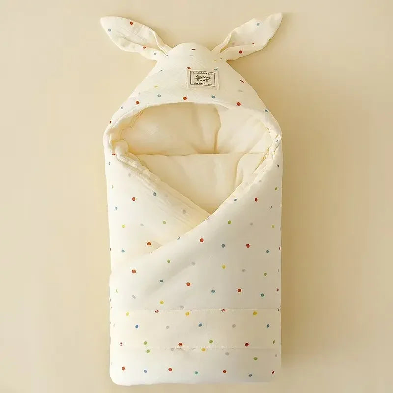High Quality Cotton Newborn Swaddle Blanket with Cute Bunny Ears Hospital Delivery Wrap Extra Soft Thermal Baby Swaddling New
