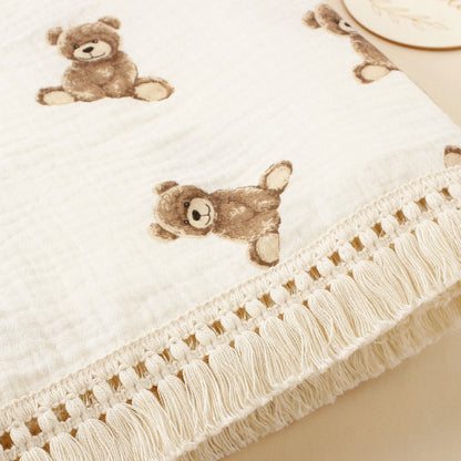 New Cute Printted Baby Wrap Blanket Organic Cotton Tassel Blanket For Trip Children Soft Bath Towel Kids Sleep Cover Blanket