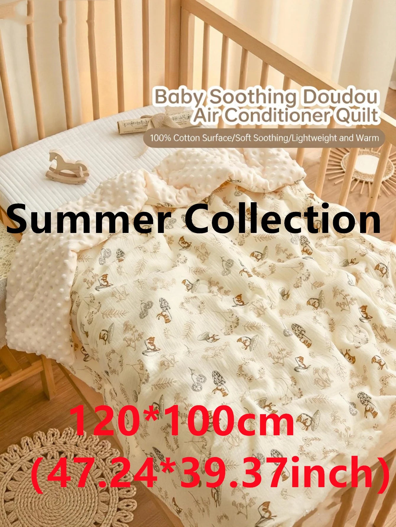 Double-Sided Baby Crib Blanket Quilted Thick Breathable All-Season Nursery Blanket for Boys Girls Reversible Thick Baby Blanket