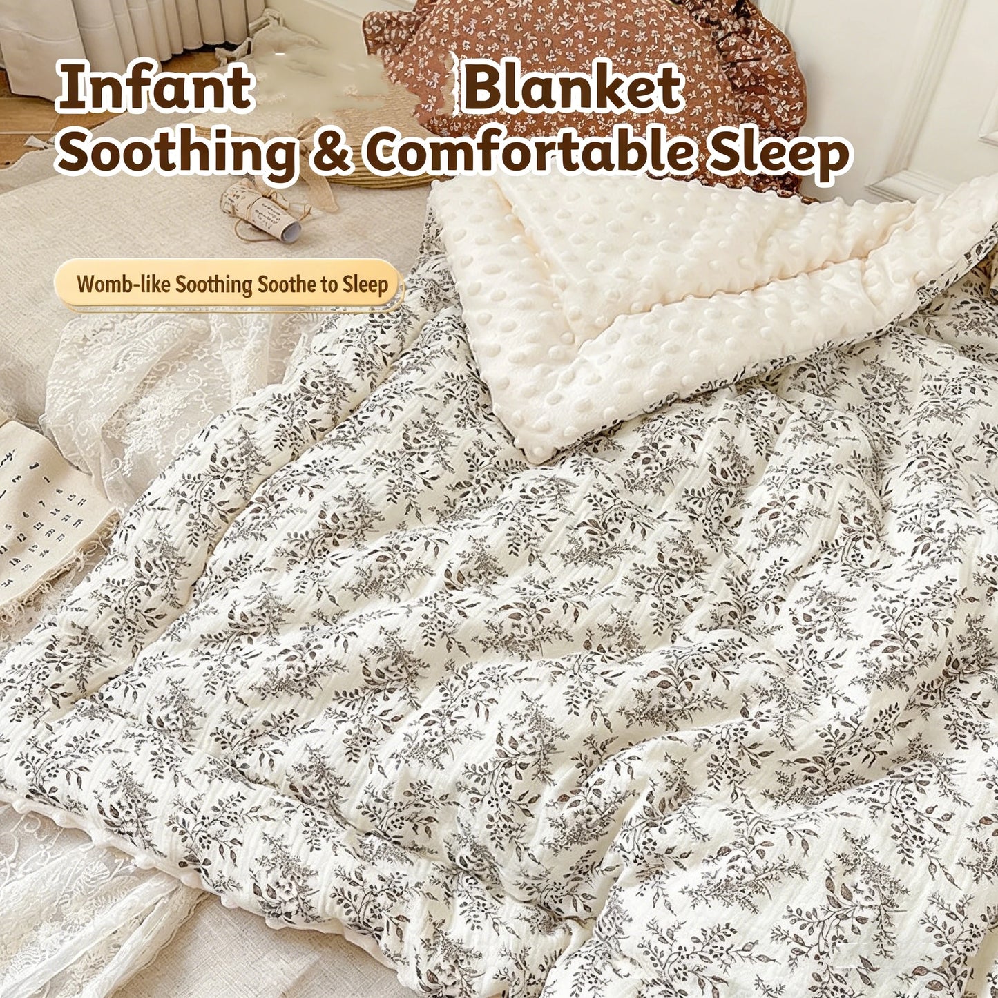 Double-Sided Baby Crib Blanket Quilted Thick Breathable All-Season Nursery Blanket for Boys Girls Reversible Thick Baby Blanket