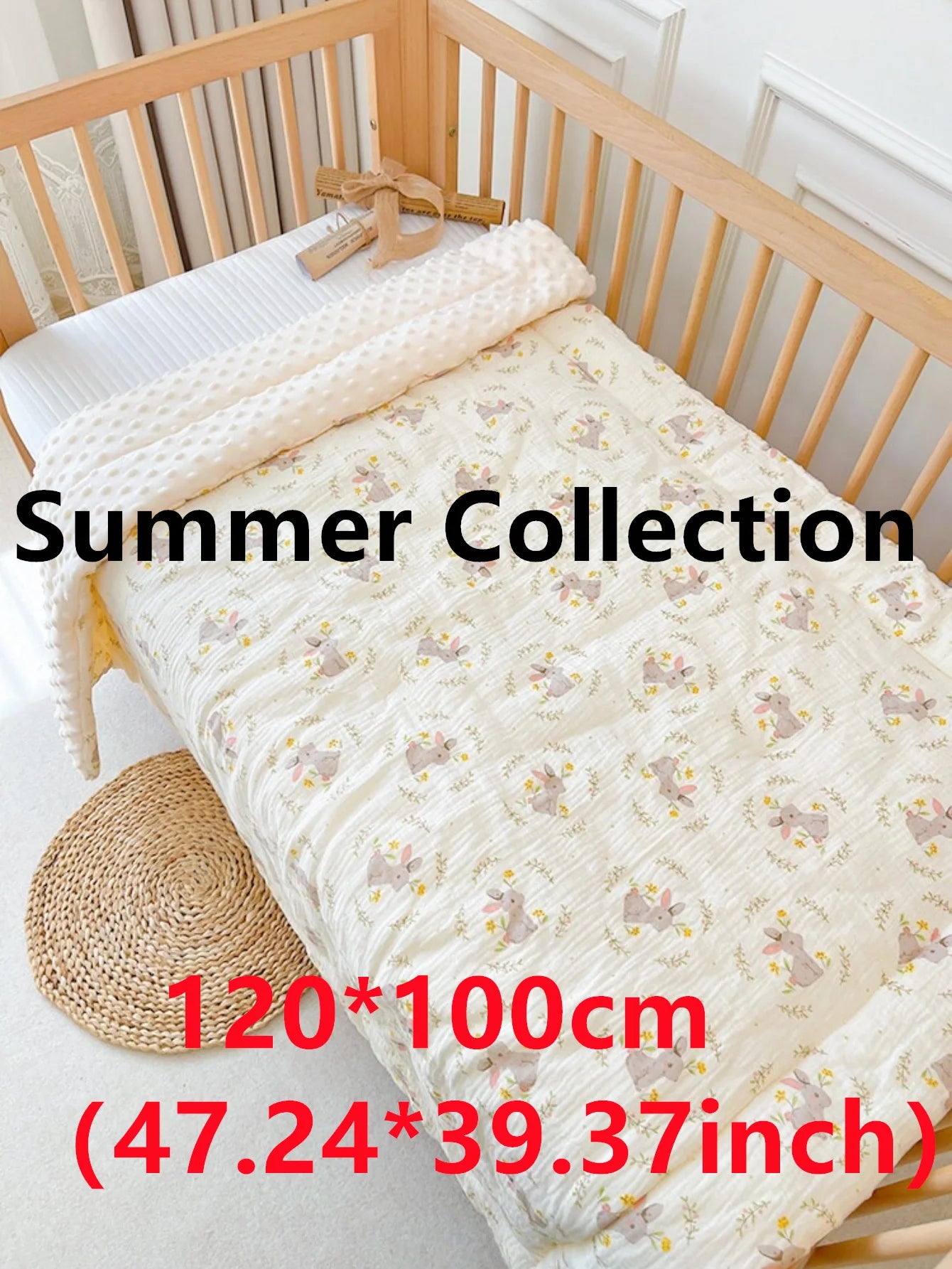 Double-Sided Baby Crib Blanket Quilted Thick Breathable All-Season Nursery Blanket for Boys Girls Reversible Thick Baby Blanket
