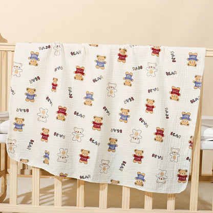 Cotton Muslin Cute Cartoon Printing Baby Swaddle Blanket Soft Breathable Newborn Baby Receiving Blanket For Infant Boys Girls