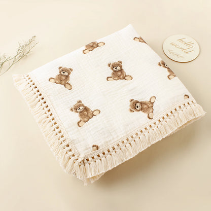 New Cute Printted Baby Wrap Blanket Organic Cotton Tassel Blanket For Trip Children Soft Bath Towel Kids Sleep Cover Blanket