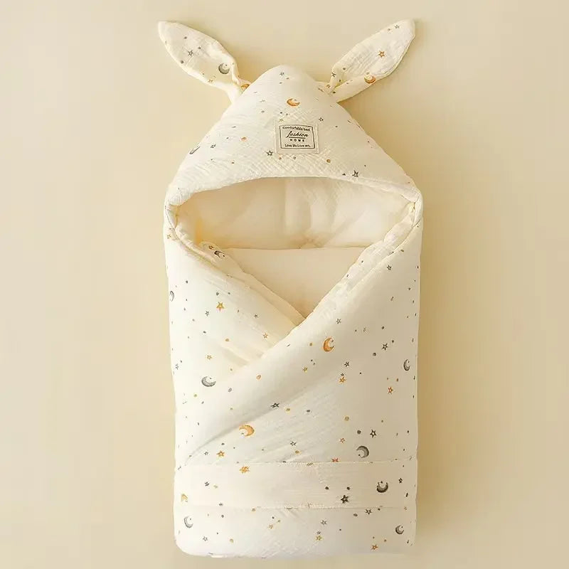 High Quality Cotton Newborn Swaddle Blanket with Cute Bunny Ears Hospital Delivery Wrap Extra Soft Thermal Baby Swaddling New