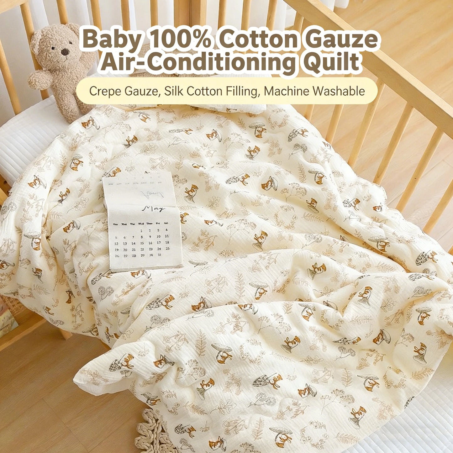 Double-Sided Baby Crib Blanket Quilted Thick Breathable All-Season Nursery Blanket for Boys Girls Reversible Thick Baby Blanket