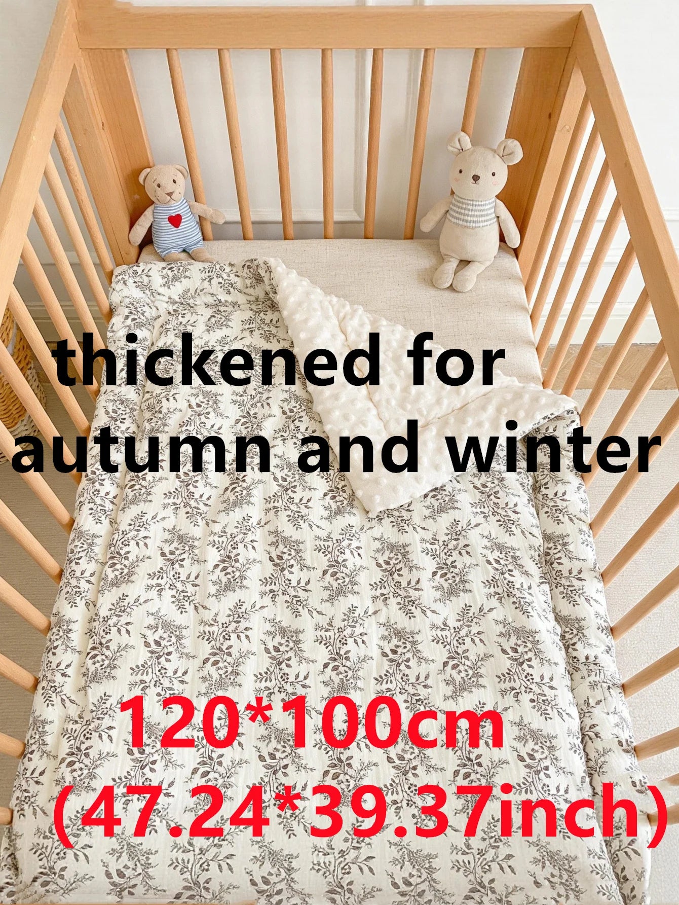 Double-Sided Baby Crib Blanket Quilted Thick Breathable All-Season Nursery Blanket for Boys Girls Reversible Thick Baby Blanket