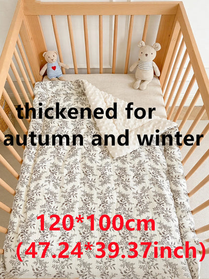 Double-Sided Baby Crib Blanket Quilted Thick Breathable All-Season Nursery Blanket for Boys Girls Reversible Thick Baby Blanket