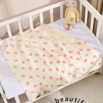 Cotton Muslin Cute Cartoon Printing Baby Swaddle Blanket Soft Breathable Newborn Baby Receiving Blanket For Infant Boys Girls