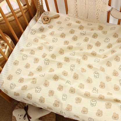 Cotton Muslin Cute Cartoon Printing Baby Swaddle Blanket Soft Breathable Newborn Baby Receiving Blanket For Infant Boys Girls