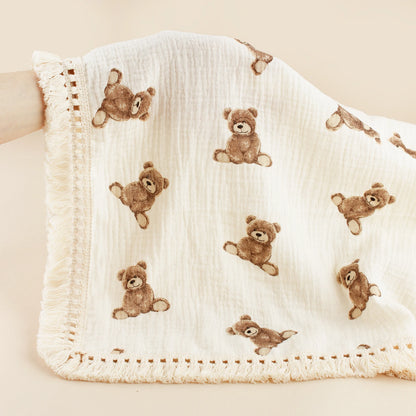 New Cute Printted Baby Wrap Blanket Organic Cotton Tassel Blanket For Trip Children Soft Bath Towel Kids Sleep Cover Blanket