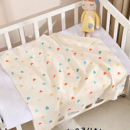 Cotton Muslin Cute Cartoon Printing Baby Swaddle Blanket Soft Breathable Newborn Baby Receiving Blanket For Infant Boys Girls