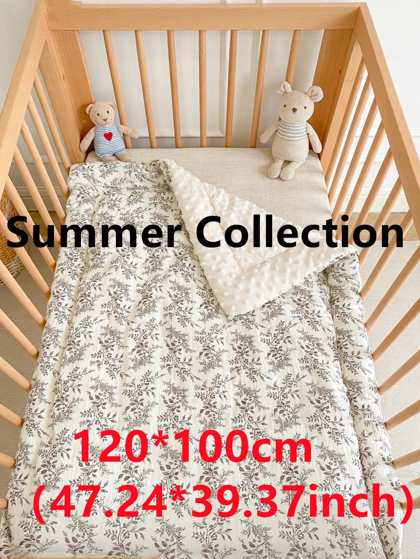 Double-Sided Baby Crib Blanket Quilted Thick Breathable All-Season Nursery Blanket for Boys Girls Reversible Thick Baby Blanket