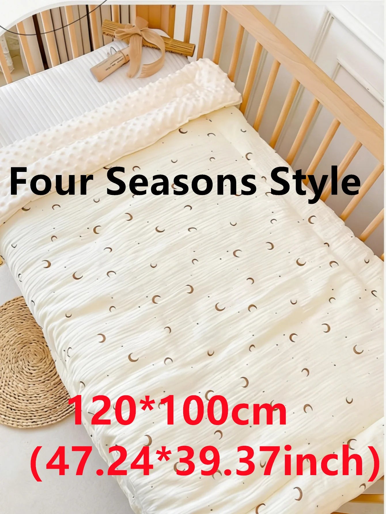 Double-Sided Baby Crib Blanket Quilted Thick Breathable All-Season Nursery Blanket for Boys Girls Reversible Thick Baby Blanket