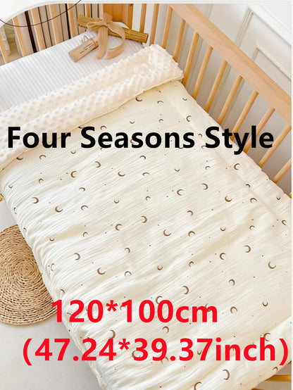 Double-Sided Baby Crib Blanket Quilted Thick Breathable All-Season Nursery Blanket for Boys Girls Reversible Thick Baby Blanket