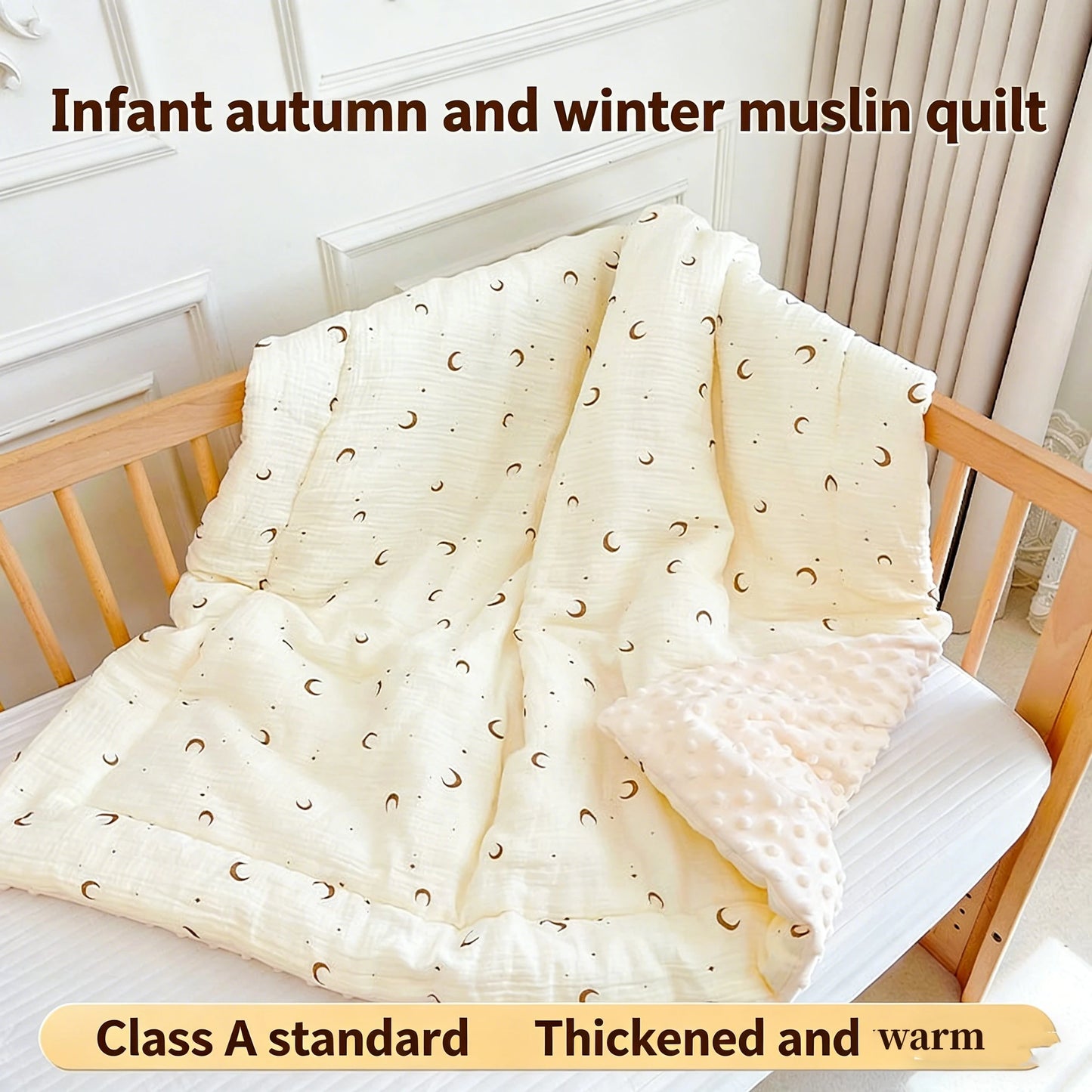 Double-Sided Baby Crib Blanket Quilted Thick Breathable All-Season Nursery Blanket for Boys Girls Reversible Thick Baby Blanket