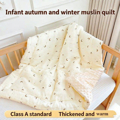 Double-Sided Baby Crib Blanket Quilted Thick Breathable All-Season Nursery Blanket for Boys Girls Reversible Thick Baby Blanket