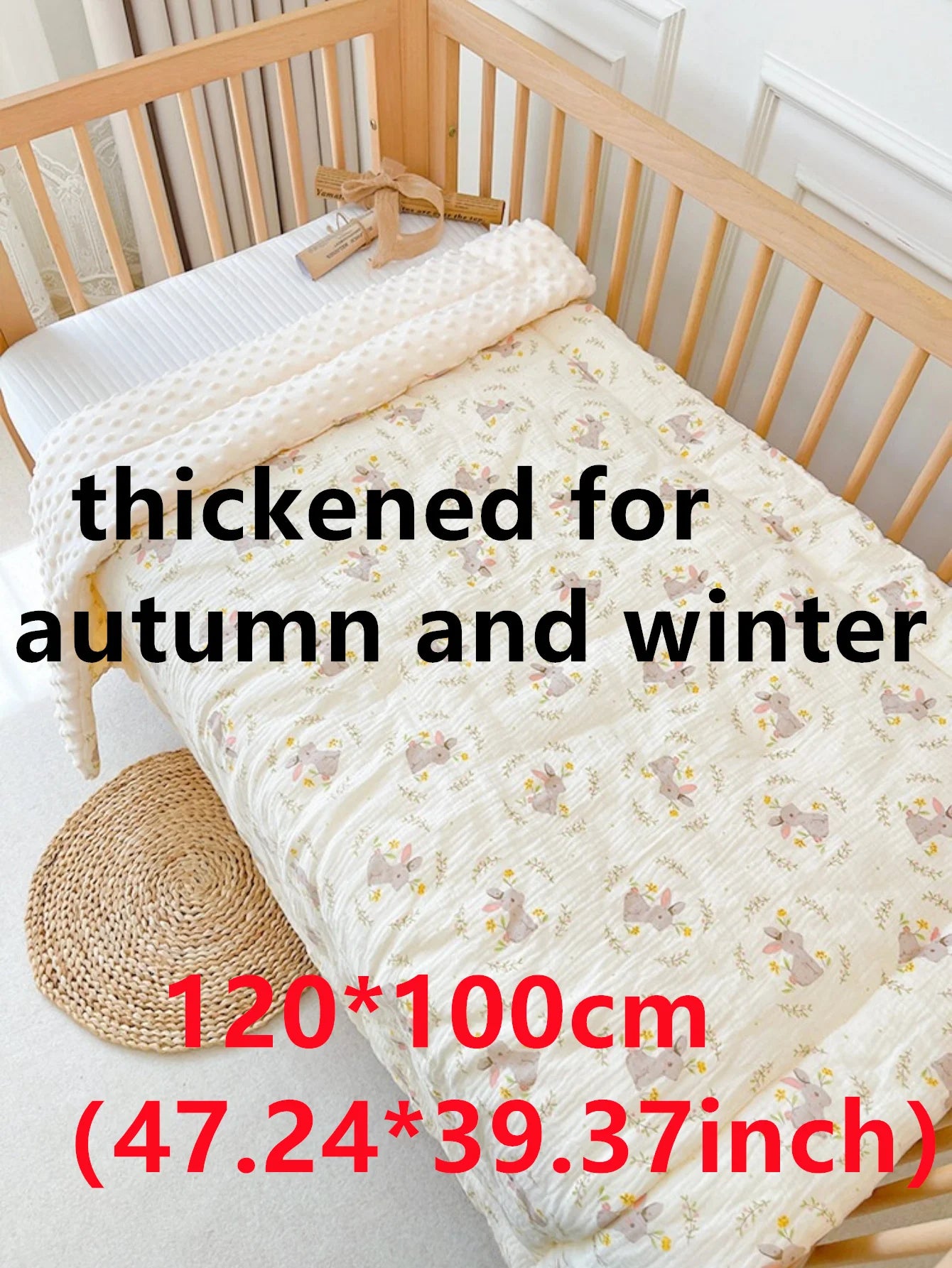 Double-Sided Baby Crib Blanket Quilted Thick Breathable All-Season Nursery Blanket for Boys Girls Reversible Thick Baby Blanket