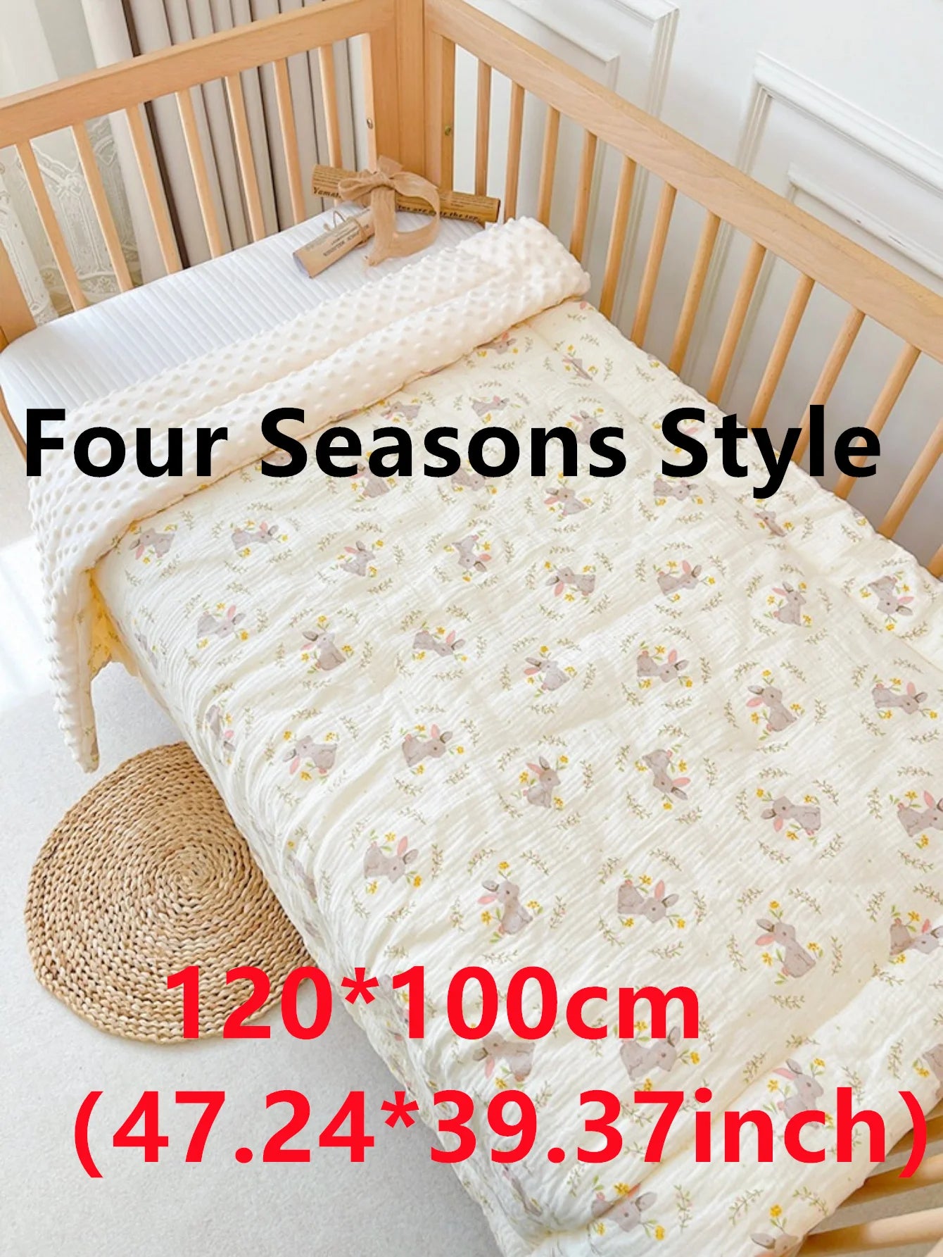 Double-Sided Baby Crib Blanket Quilted Thick Breathable All-Season Nursery Blanket for Boys Girls Reversible Thick Baby Blanket