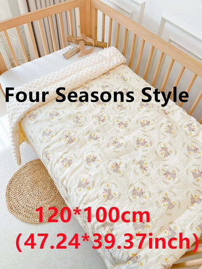 Double-Sided Baby Crib Blanket Quilted Thick Breathable All-Season Nursery Blanket for Boys Girls Reversible Thick Baby Blanket