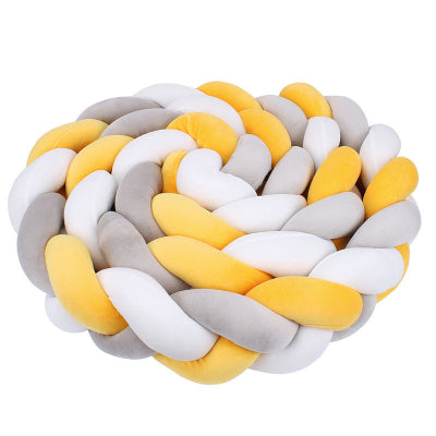 Tresse de lit de 4 m jaune, blanche et grise enroulée en boule