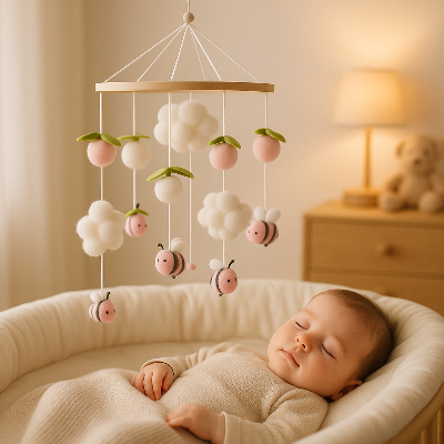 Bébé endormi paisiblement dans le lit mobile bébé