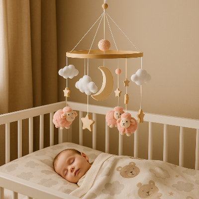 fillette endormie dans le lit mobile bébé