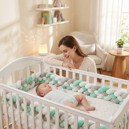 tresse de Lit Bébé - CozyKnot™ - Vert Blanc