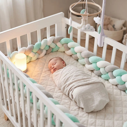 tresse de Lit Bébé - CozyKnot™ - Vert Blanc