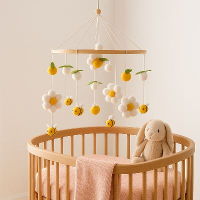 mobile bébé abeille jaune suspendu au lit