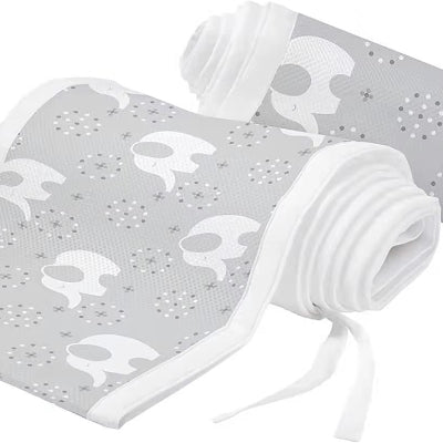 tour de lit respirant gris à motifs d’éléphants