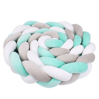 Tresse tour de lit aux couleurs gris, vert et blanc